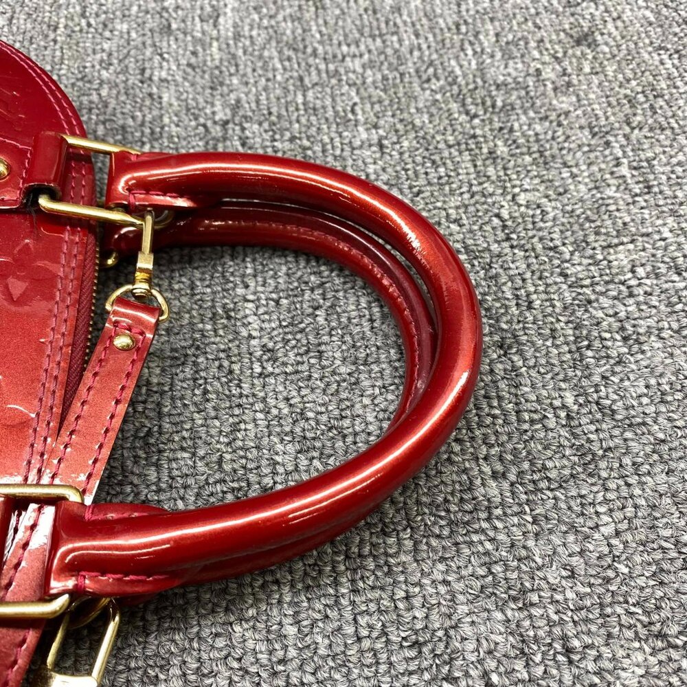 100% Authentic Louis Vuitton Alma BB Red Monogram Patent Leather Satchel - Picture 11 of 16